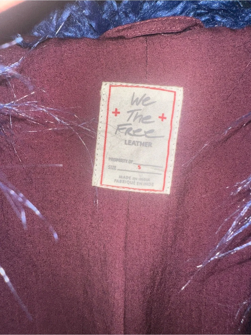 Free People Burgundy Jacket with Navy fur trim